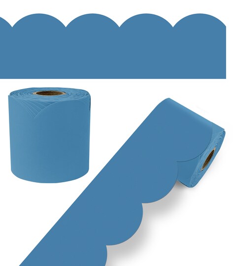 Carson Dellosa 65Ft of Ocean Blue Bulletin Board Borders, 1 Roll of Scalloped Trim for Rolling Whiteboard, Cork and Posterboard, Party, Office Decorations, and Classroom Decor